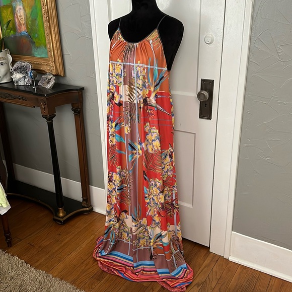Anthropologie Dream Daily Aija Red Watercolor Tropical Maxi Dress Large - Picture 2 of 7